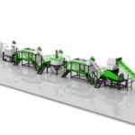 un modello generato al computer di una linea di triturazione e riciclaggio di plastica rigida in HDPE (polietilene ad alta densità) e PP (polipropilene). Questo sistema completo presenta vari moduli in bianco e verde, ognuno responsabile di diverse fasi del processo di riciclaggio, tra cui triturazione, lavaggio, asciugatura e pellettizzazione. La configurazione è progettata per elaborare in modo efficiente grandi volumi di rifiuti di plastica in pellet riutilizzabili. Questa linea è fondamentale nel settore del riciclaggio per ridurre i rifiuti di plastica e trasformarli in una risorsa preziosa, contribuendo a promuovere la sostenibilità e ridurre l'impatto ambientale.