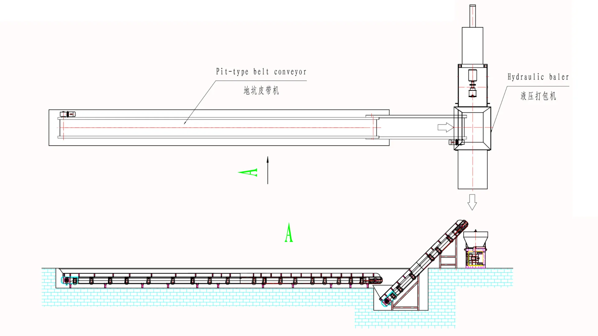 Horizontal baler machine in operation