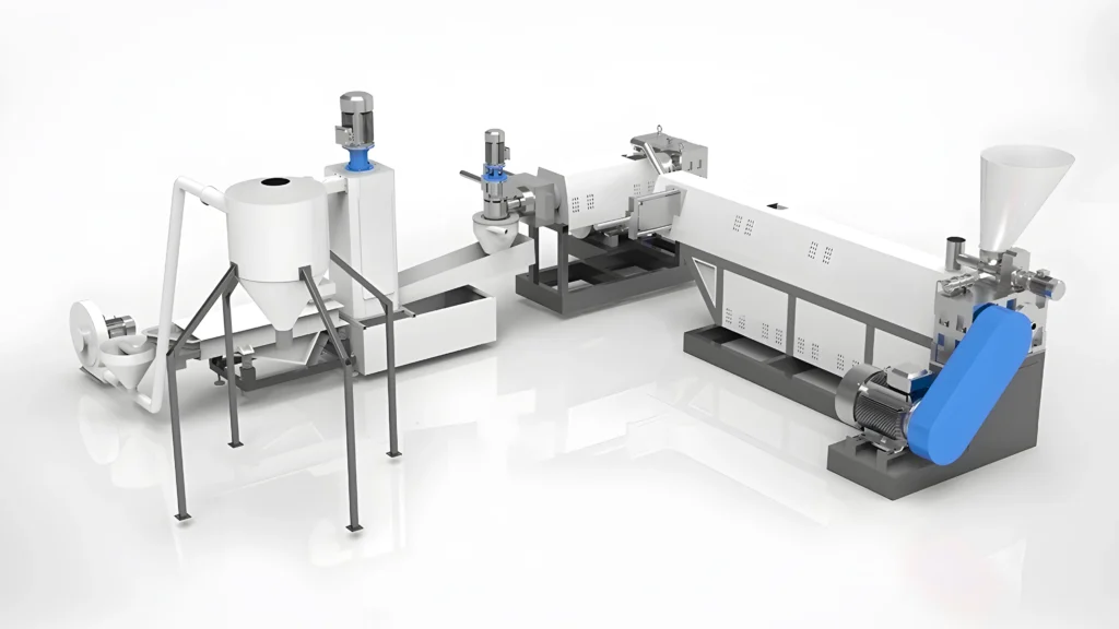 Une ligne complète de recyclage et de granulation de films BOPP, comprenant un compacteur-alimentateur, une extrudeuse principale et un système de granulation pour produire des granulés de plastique.