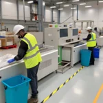 Usine de recyclage moderne de déchets de polystyrène expansé (PSE) dans une installation propre et avancée.