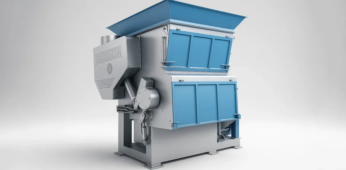 An industrial shredder designed for the primary size reduction of various plastics, preparing them for washing, granulating, or other recycling processes.