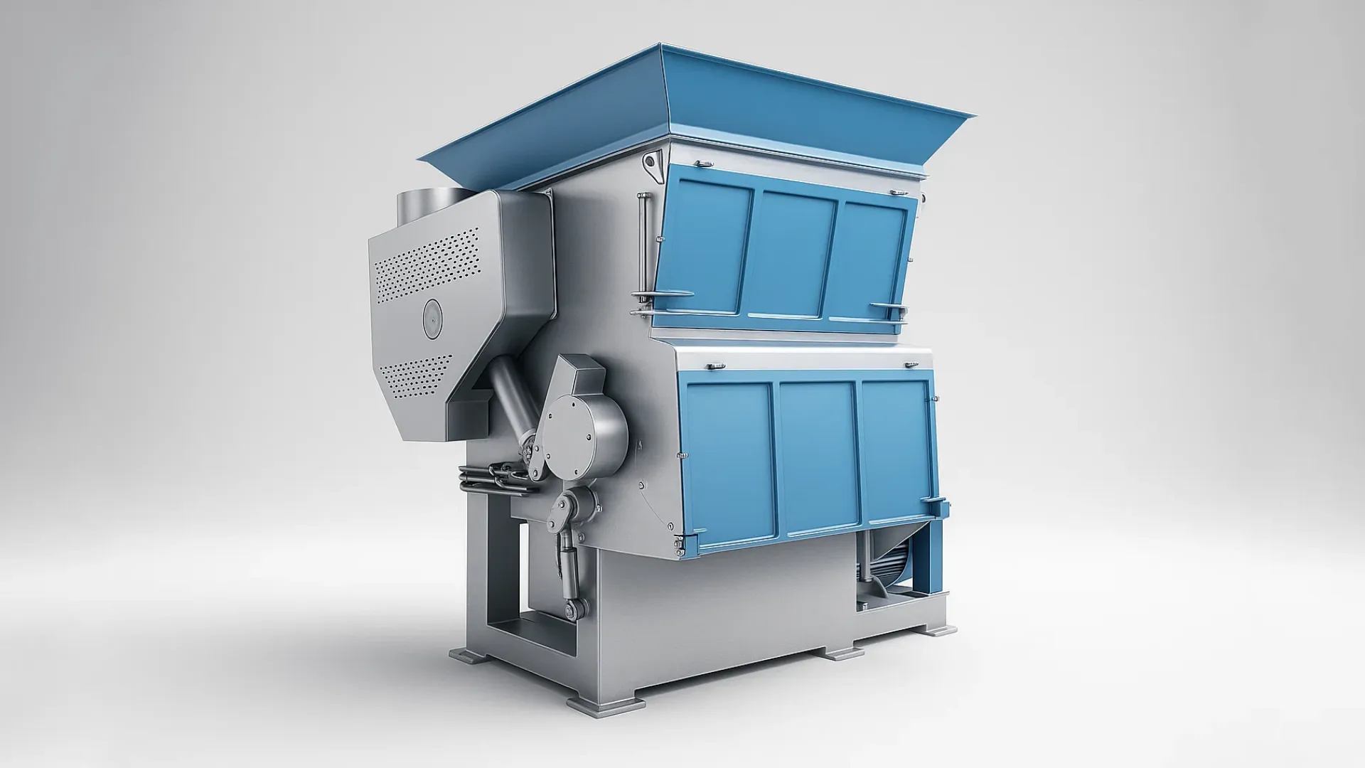 An industrial shredder designed for the primary size reduction of various plastics, preparing them for washing, granulating, or other recycling processes.