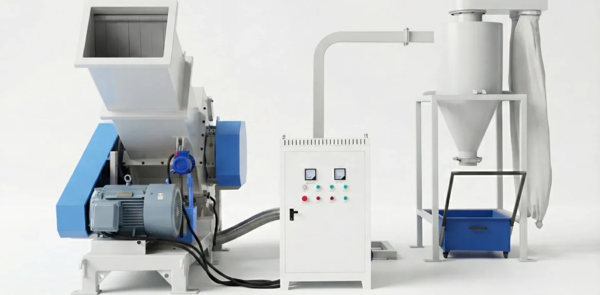Horizontal Crusher and Granulator for PVC Pipe and Profiles with Cyclone Dust Collection System