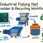 Industriële workflow voor het versnipperen en recyclen van visnetten