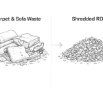Energycle industrial shredder processing carpet and upholstery waste into RDF fuel.