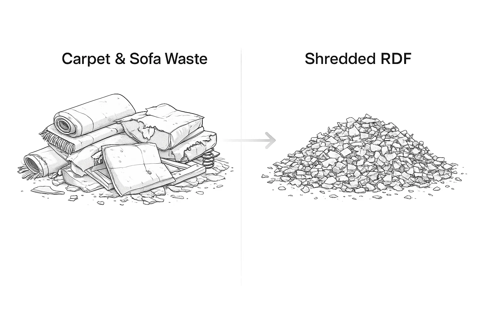 Przemysłowa niszczarka Energycle przetwarzająca odpady z dywanów i tapicerki na paliwo RDF.