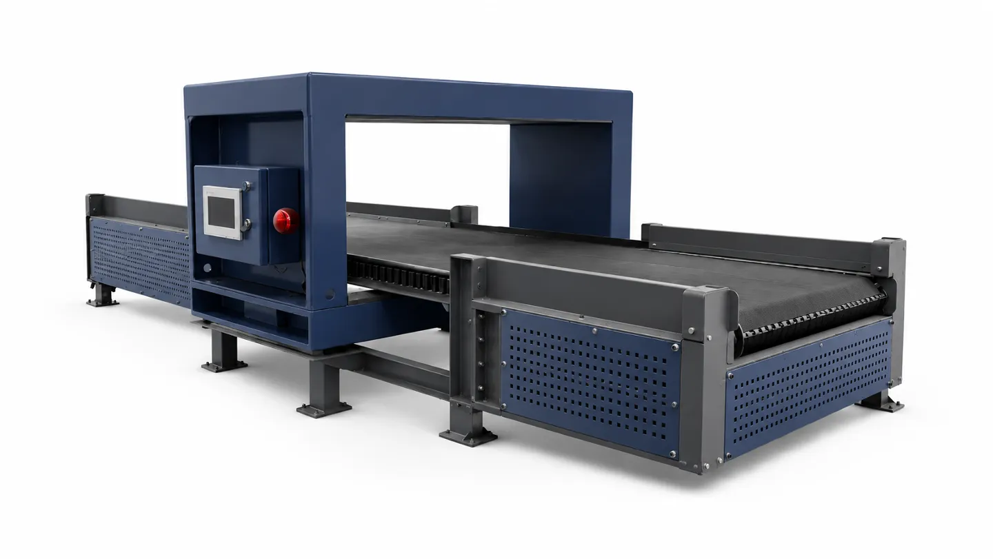 Belt conveyor metal detector for plastic recycling material inspection