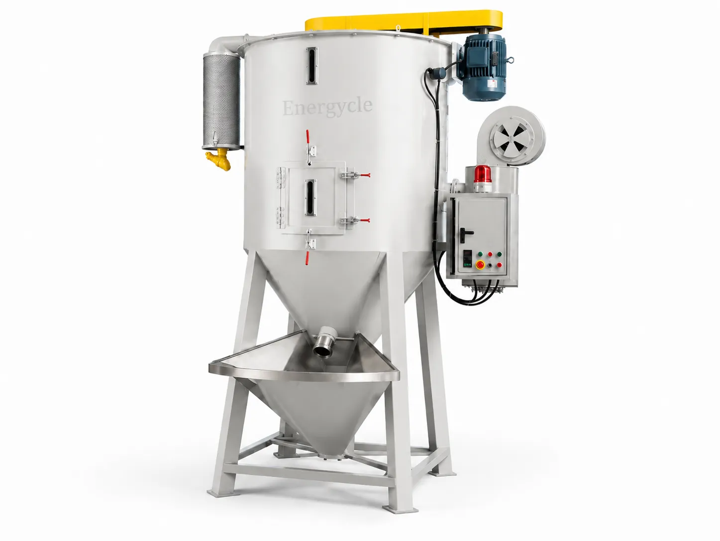 Vertical mixing dryer machine for plastic granules