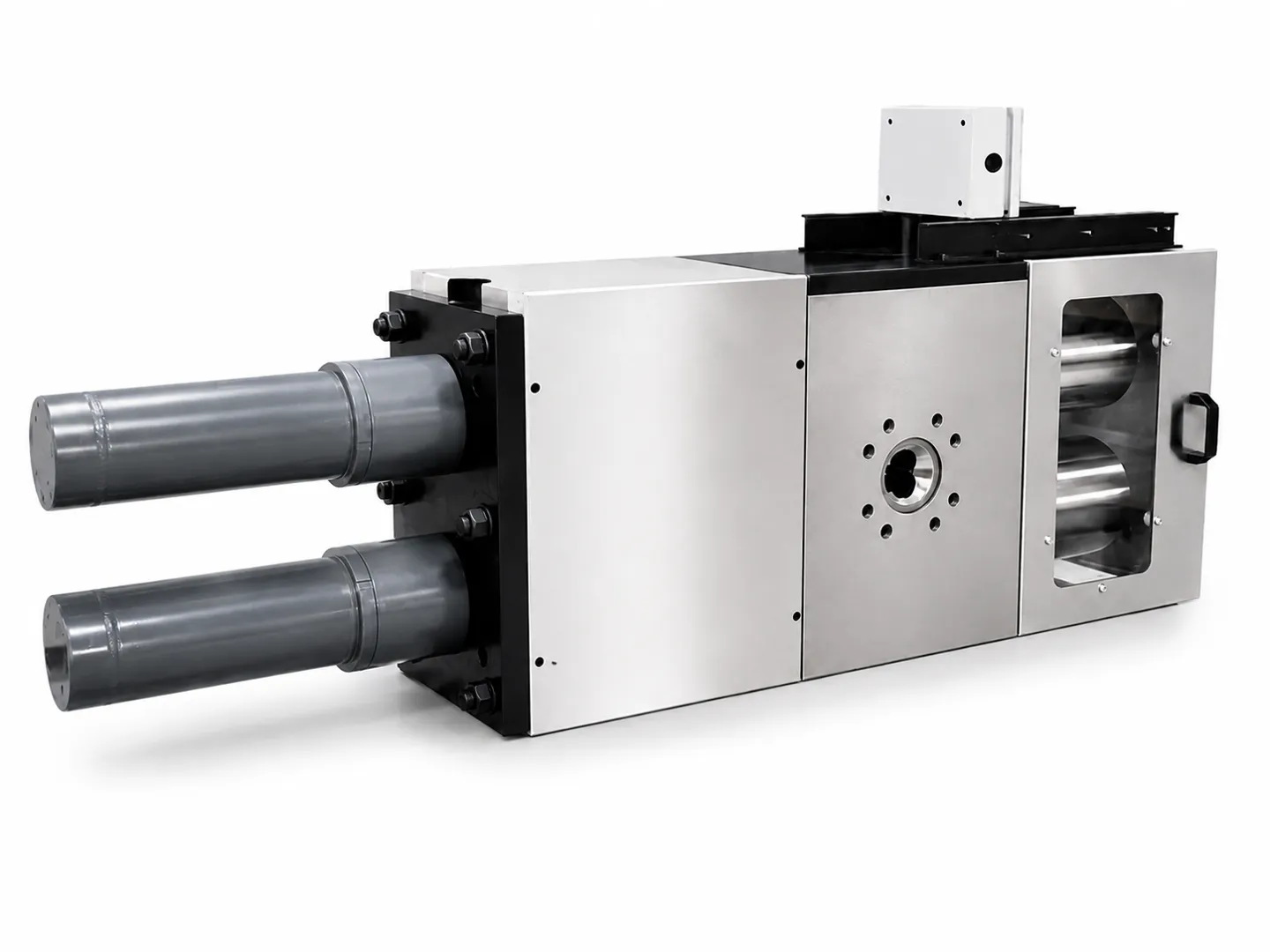 Dual-column hydraulic screen changer for recycling pelletizing lines