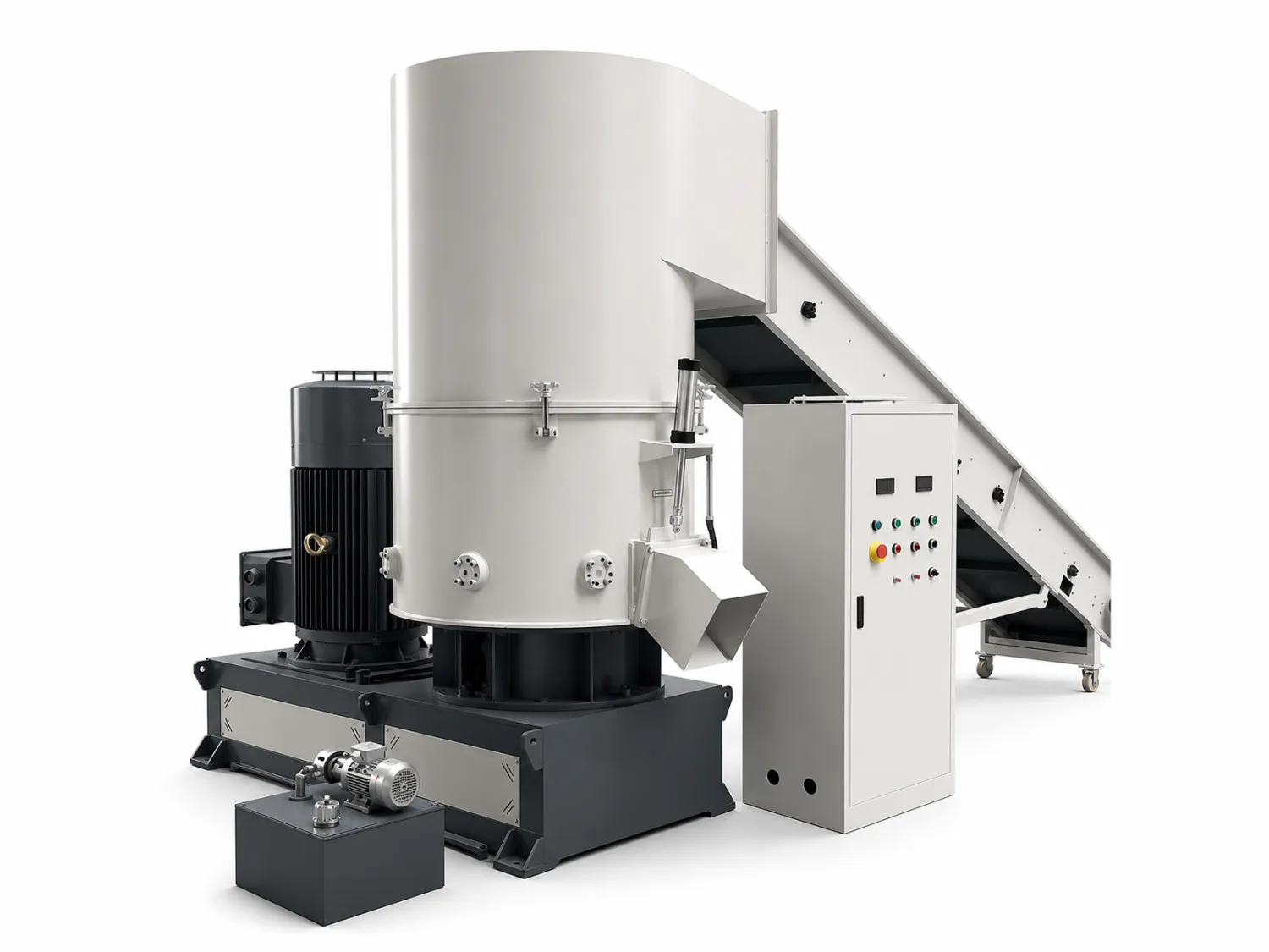 Hoogsnels plastic film agglomerator met voedingsconveyor en besturingsscherm