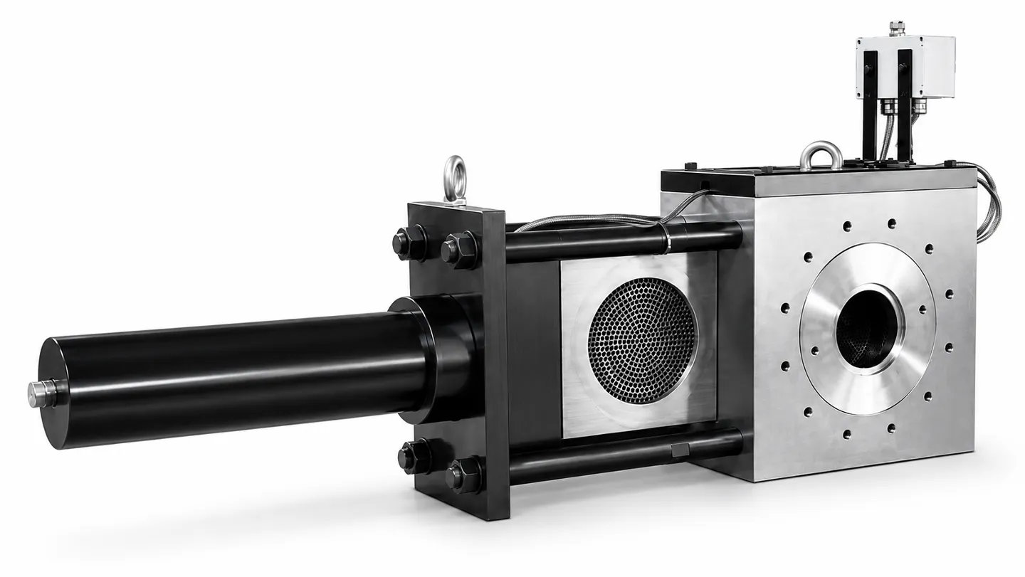 Single-plate hydraulic screen changer for plastic pelletizing melt filtration