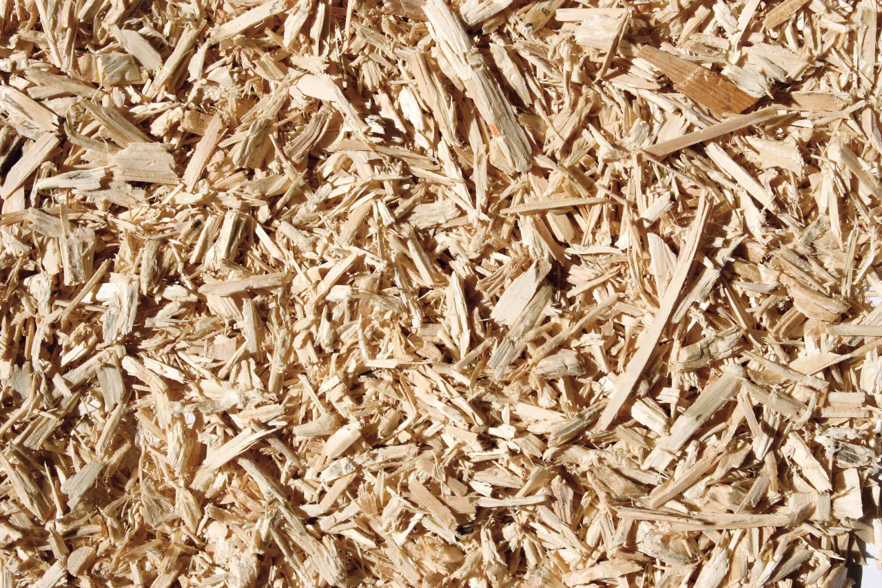 wood chips in a pile after waste wood shredding